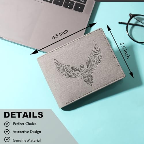 Image of VEMILIO Vegan Leather Wallet for Men | Eagle Print Embossed Premium Bifold Wallet | 3 Card Slots | 2 Cash Compartments | 1 Coin Pocket & 2 Secret Slots | Stylish, Durable & Gift for Men (Eagle, Grey)