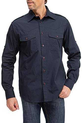 Mivaro Herren Safarihemd, Tropenhemd, Arbeitshemd Regular-Fit, Größe:XXL, Farbe:Dunkelblau Cover
