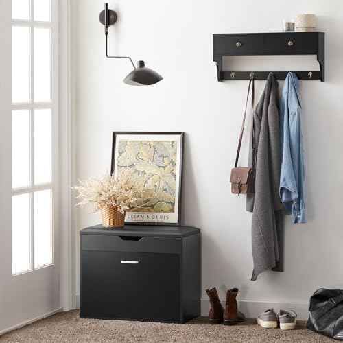 SoBuy FRG178-SCH Estantería Moderna de Pared Perchero de Pared para Entrada con 5 Ganchos y 2 cajones 60 x 15 x 27 cm Negro ES - imagen 2