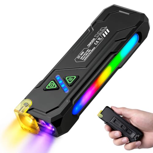 Ciwuzxs EDC Rechargeable Flat Flashlight 1000 Lumens White LED/UV/RGB Ambient Signaling Flashlights Magnetic Clip on Pocket Light for Outdoors Emergency Working (1 Black Compact)