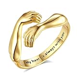 EUDORA Hug Rings for Women Men 18K Gold-plated Sterling Silver, Adjustable Hugging Hands Open Ring Always with You Couples Bands Rings Promise Ring Jewelry Gifts for Dad Mom Wife Husband Son Daughter