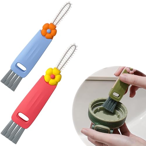 3 in 1 Cup Lid Cleaning Brush - Portable Crevice Cleaning Brush Cleaner for Bottle lid Gap - 2 PC Cute Flower Multi Functional Cleaner - 2024 New Household Cleaning Tool