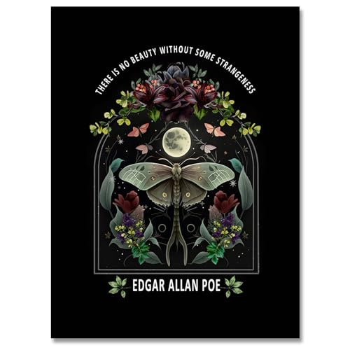 uoyien Vintage Gothic Wall Art Dark Academia Witchy Wall Decor Edgar Allan Poe Aesthetic Bedroom Wall Decor Retro Luna Moth Moon Wall Art Nouveau Prints Posters 12x16in Unframed