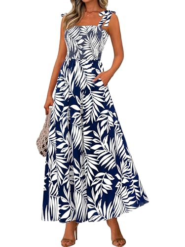 Image of PRETTYGARDEN Womens Summer Dresses Floral Sleeveless Smocked Maxi Dress Boho Spaghetti Strap A Line Flowy Beach Long Sundress