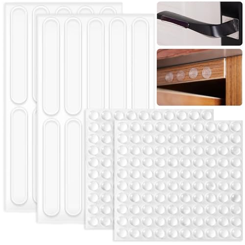 KEYRI 220 Piezas lagrimas Silicona Adhesivas Parachoques de Muebles Almohadillas Autoadhesivas para Amortiguación silencioso Topes Elásticos para Muebles, Puertas y Armarios (200 Redondos y 20 Tiras)