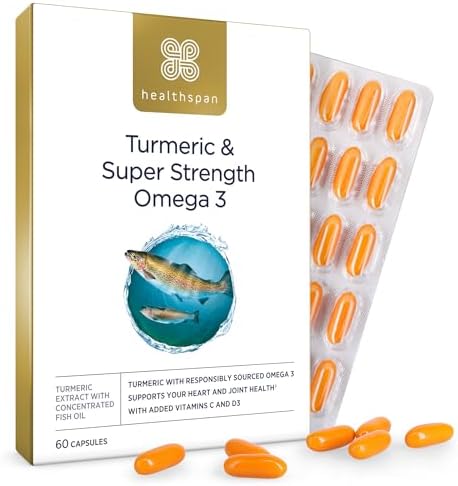 Healthspan Turmeric & Omega 3 | 60 Capsules | Added Vitamin C & V...
