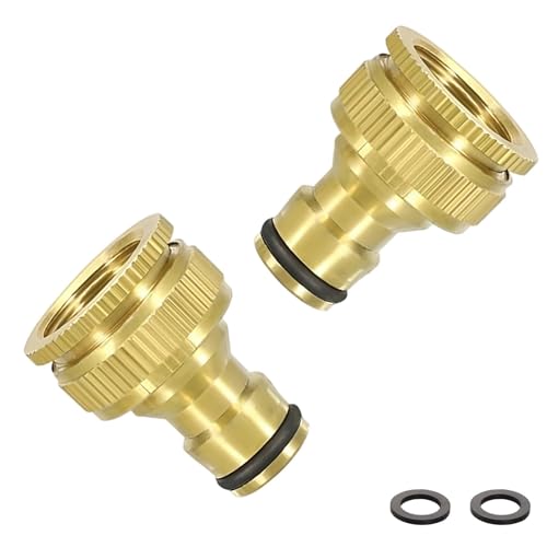 DEANKEJI 2 Pièces Adaptateur Robinet Tuyau Arrosage, 3/4 Pouce et 1/2 Pouce Raccord Rapide de Robinet Fileté, Laiton Connecteur Tuyau Arrosage, pour Tuyaux D'arrosage et Machines à Laver