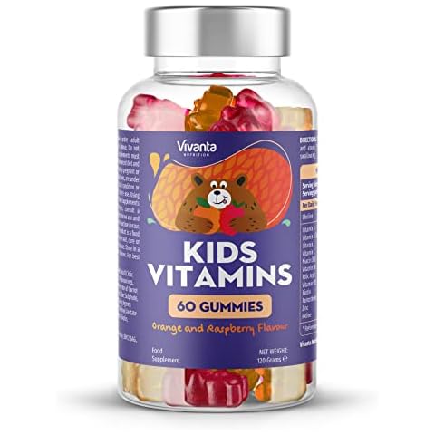Kids Vitamins - Orange & Raspberry Flavour - Kids Multivitamin Gummy with Vitamin D and Choline - Suitable for Children Aged 3+ - Kids Vitamins Multivitamins (60 Gummies) Cover