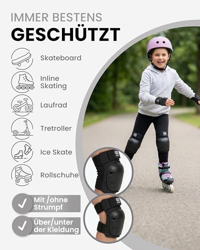 99FLIPS Schoner Inliner Kinder Knieschoner Kinder - Inliner Schoner Set - Schutzausrüstung - Knie und Ellenbogenschützer - SLIDE - Größe SM SCHWARZ - Knieschützer Skateboard, Scooter, Rollschuhe