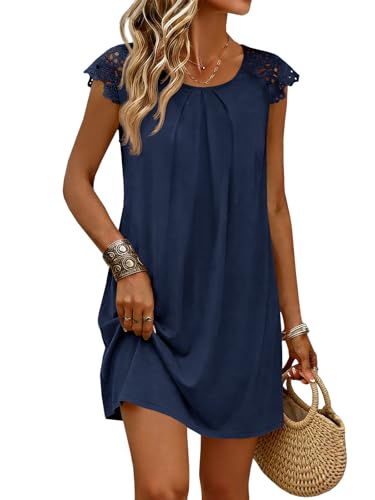 Image of Wenrine Womens Tshirt Nightgown Short Sleeve Soft Sleepwear Casual Sleep Dress with Pockets
