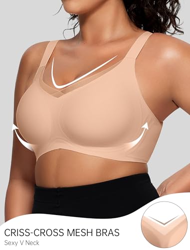Image of OEAK Womens Wireless Jelly Bras V Mesh Comfortable Bralette Supportive Tshirt Bra No Underwire Seamless Push Up Everyday Bras