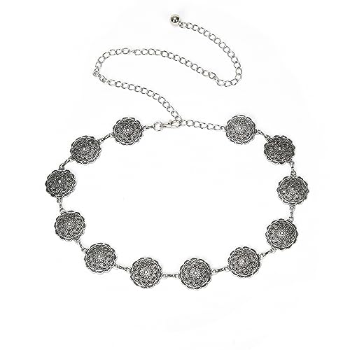 ILuvatar Luvatar Womens Metal Chain Dress Belt Hollow Out Daisy Sweater Belt Decorated Skinny Waist Belt, Silver-c85, 120 cm