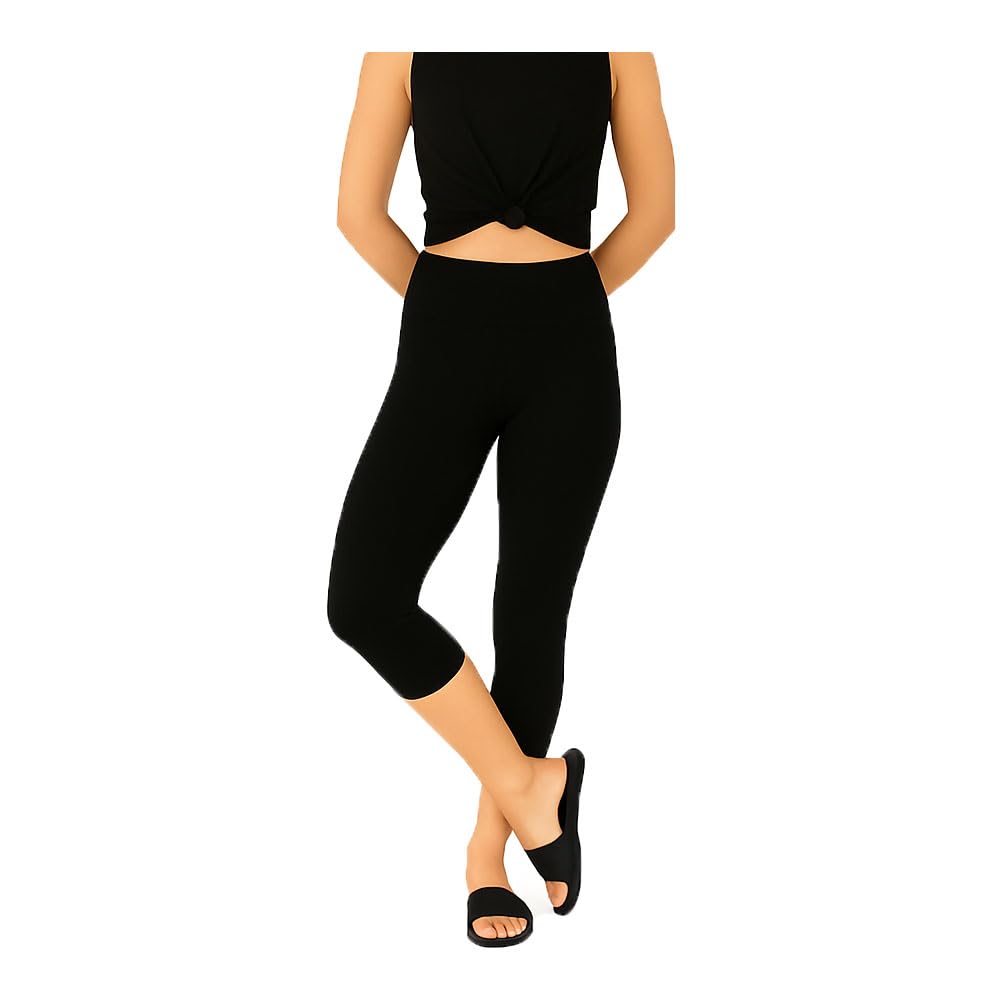 Womens Casual Solid Cotton Blend Plain 3/4th Capri for Girls Black 1Pack (Available Sizes S to XXL)-picture-20