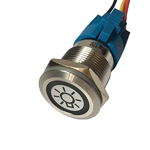 Esupport 12V Car Vehicle Blue Led Light Headlight Push Button Stainless Steel Toggle Switch Socket Plug Wire 19Mm #TOP2