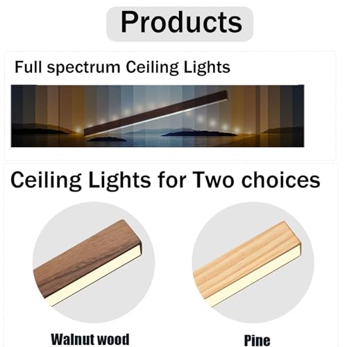 Plafonnier LED bois rectangle 100cm noyer avec télécommande pour salon - 4