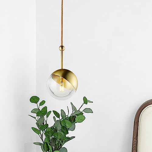 Candelabro de medio siglo en oro industrial con tulipas de vidrio suspendidas para salón 6