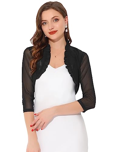Bolero de manga 3/4 Allegra K chaqueta corta de malla con volantes mujer