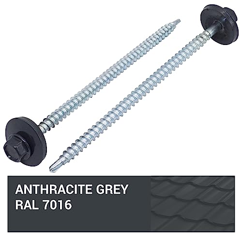 SKIR'CO (50 pcs) Painted Roofing Screws 4.8 x 100 mm, Hex Head, Self-Drilling Screws with EPDM Washers (Anthracite Grey, RAL 7016) - Image 4