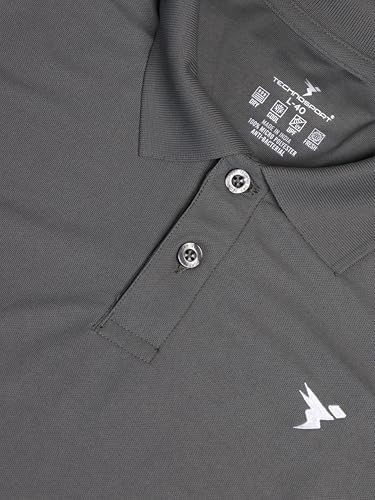 Image of TECHNOSPORT Men's Solid Slim Fit Polo Collar T-Shirt MATPIQ Half Sleeve Button Polyester for Gym Running Workout UPF50+ Anti Odour