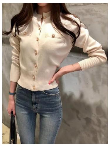 GORGLITTER Women's Button Up Tweed Cardigan Sweaters Long Sleeve Cropped Cardigans3