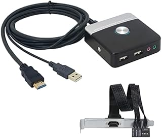 GELRHONR External PC Power Button,Desktop Computer Case Reset Switch Button with HDMI Port,Reset HDD Button Switch with Dual USB Ports,On/Off with Audio Ports for Home, Office, Internet Cafes-120CM