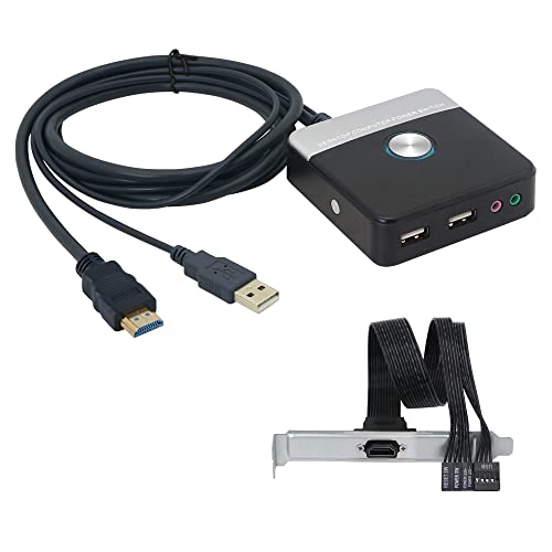 GELRHONR PC Power Schalter Extern,Reset-Schalter für Desktop-Computer, Reset-Taste with HDMI Port, HDD-Tastenschalter mit Zwei USB-Anschlüssen, An-/Aus-Schalter mit Audio-Ports für Zuhause