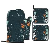 Juego de 4 manoplas de horno y soportes para ollas con estampado de flores abstractas bohemias, resistentes al calor, impermeables, para decoración de cocina para barbacoa, cocinar y hornear
