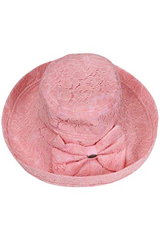 ScarvesMe Women's Adjustable Floral Lace with Ribbon Accent Cotton Beach Summer Sun Hat Rose