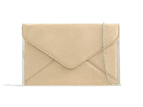 Caprilite Velvet Envelope Womens Clutch Bag Handbag with Chain Shoulder Strap (Cream)