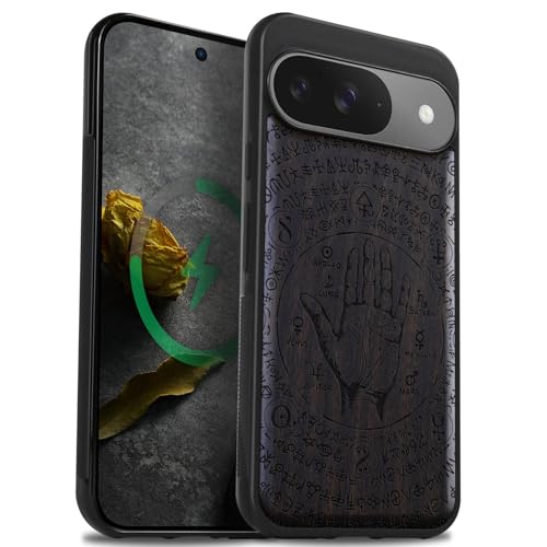 Coque bois Pixel 9 antichoc au motif mystique pour le quotidien