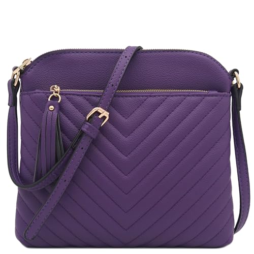 Image of FashionPuzzle Chevron Quilted Medium Crossbody Bag with Tassel Accent