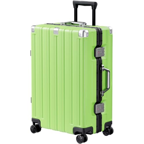 Krute Zipperless Luggage 24 Inch Aluminum Frame Suitcase with Spinner Wheels PC+ABS Hardide Checked Luggage TSA Approved No Zipper Travel Suitcase Green Green Checked-Medium (24 Inch)