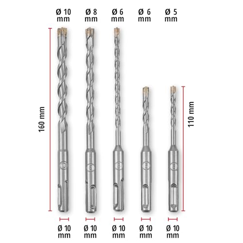 Original Einhell SDS Plus Set 4C 5tlg 110/160mm (Vierschneider-Hartmetall, 150°-Spitze, Zweifachspirale, für Beton/Mauerwerk, SDS Plus-Schaft)