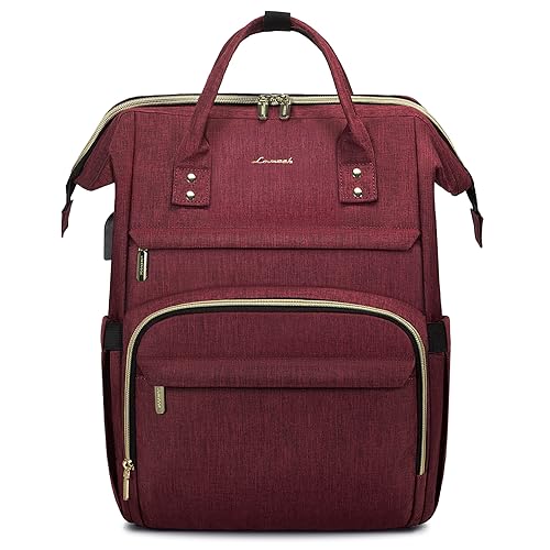 Image of LOVEVOOK Laptop Backpack for Women,17 Inch Professional Womens Travel Backpack Purse Computer Laptop Bag Nurse Teacher Backpack,Waterproof College Work Bags Carry on Back Pack with USB Port,Wine Red