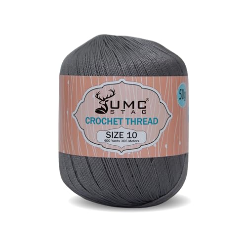 UMC STAG Size 10 Crochet Thread | 100% Combed Mercerized Cotton | Oeko-TEX Certified | 50g Ball 400 Yards | Ideal for Lace, Tatting & Crochet Projects (Pewter Grey 400, Size 10 Single)