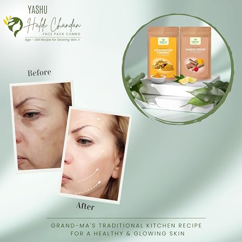 YASHU Pure & Organic Kasturi Turmeric (Kasturi Manjal) Haldi Chandan (Sandalwood) De-Tan Face Pack Combo for Skin Brightening & Glow - Pack of 2 (200g)