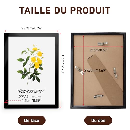 Lot de 2 Cadres Photo A4 Noirs - 21 x 29,7 cm - Plexiglas Incassable - Cadre a4 Moderne - Matériau PVC - Cadre Adapté pour Photos, Affiches, Dessins d'enfants, œuvres d'art, Expositions – Image 6