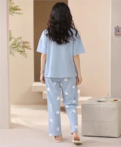 Image of Louis Luxe Womens Korean Night Dress || Full Pyjama Set ||Korean Nightsuit || Women Nightwear ||Round Neck Full Sleeve Nightsuit || Loungewear || Everyday Nightdress (ND-10)
