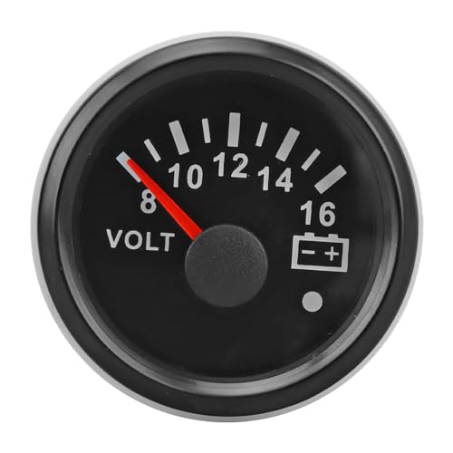 ボート電圧計、52MM DC9?32Vポインタ電圧計、カラフルなバックライト付き、RV、ヨット、釣りボート、船舶用船舶用電圧計 (ブラックプレート ブラックカバー)