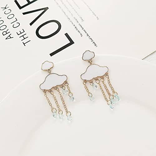 Acrylic Rain Cloud Earrings Cute Cloud Dangle Drop Earrings Colorful Crystal Raindrop Earrings For Women Teen Girls (White 1) #TOP1