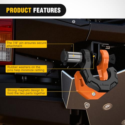 Image of Nilight 2 Pack 3 /4 inch D-Ring Separate Shackle with 7 /8 inch Lock Pin 45,000 lbs Break Strength, Off Road Recovery Shackle with Isolators Washers for Use with Tow Strap, Winch, Truck Vehicle (Black&Orange)