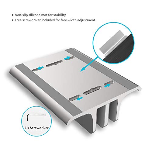 VAYDEER Vertikaler Laptop Ständer, Verstellbarer Laptop Ständer Vertikal, Aluminium 4 in 1 Laptopständer mit 2 Steckplatz Platzsparend für MacBook, Notebook, iPad, Laptops bis zu 17,3 Zoll - Silber – Bild 7