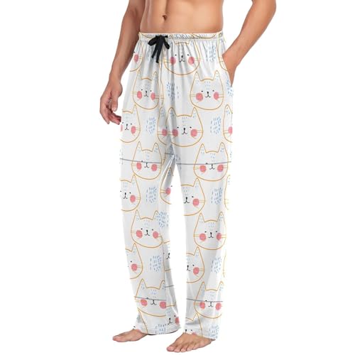 Cute Cat Faces Men's Pajama Pants Soft Lounge Lightweight with Drawstring and Pockets4
