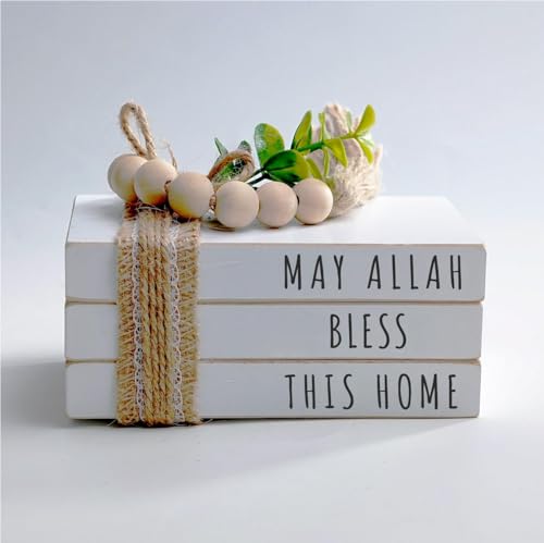 Dazingart Eid Mubarak Wooden Book Stack, May Allah Bless This Home, Farmhouse Islamic Home Decor, Ramadan Kareem Tiered Tray Decoration Islamic Festival Decor for Table