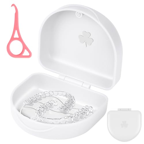 OFFCUP Porta Apparecchio Denti con Strumenti di Rimozione Allineatore, Porta Dentiera, Scatola per Protesi, Porta Protesi Dentale, Porta Bite Dentale, Custodia da Bagno per Protesi - Bianco