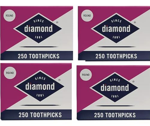 Diamond Round Toothpicks 250ct, 4 Pack Total 1000