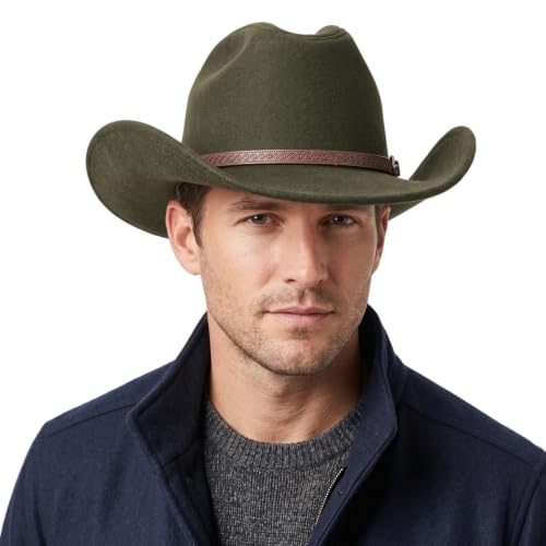 Western Cowboy Hat for Men Women,Wide Brim Cattleman, Wool Blend Felt Green