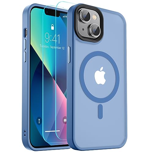 SUPFINE Magnetic for iPhone 13 Case, [Compatible with MagSafe][10 FT Military Grade Drop Protection] [2+Tempered Glass Screen Protector] Non-Slip Full-Body Shockproof Slim Phone Case,Sky Blue
