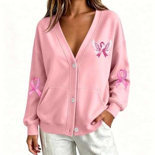 Breast Cancer Awareness Sweatshirts for Women Fall Button Down Jacket - image 3