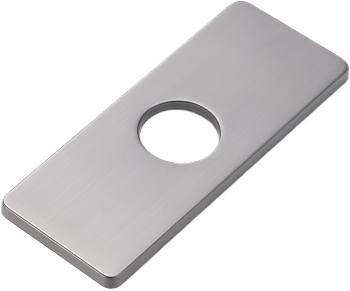 6 Inch Sink Hole Cover Deck Plate Stainless Steel 3 to 1 Bathroom Faucet Escutcheon Rectangle Vanity Mount (Black)